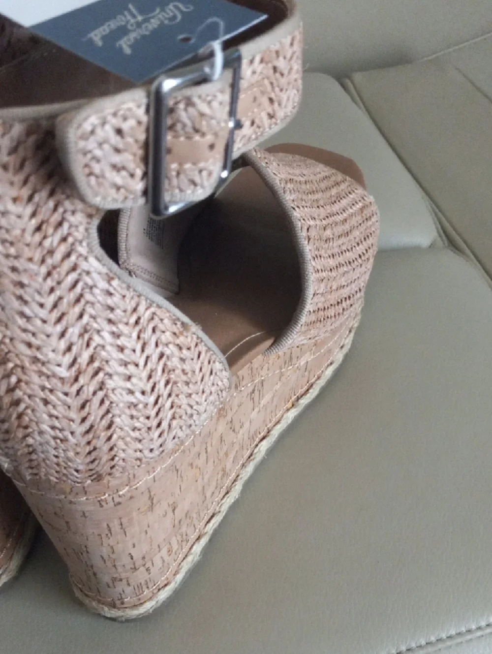 Universal Thread Tan Braided Espadrille Wedge Sandals with Ankle Buckle Size 11